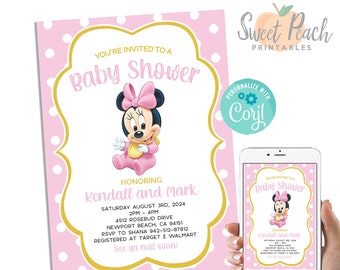 Editable Minnie Mouse Baby Shower Pink Invitation Invite Template 5x7 Digital Instant Download