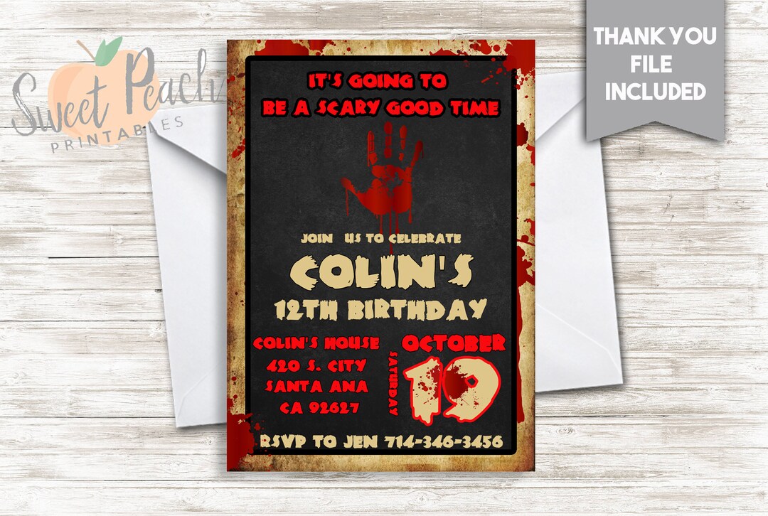 Scary Horror Birthday Party Invite 5x7 Personalized Digital Halloween ...