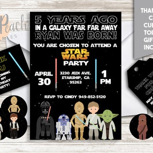 Starwars Birthday Invite Bundle 5x7 Invitation Cupcake Toppers Thank You Tags Thank You Card  #162.0