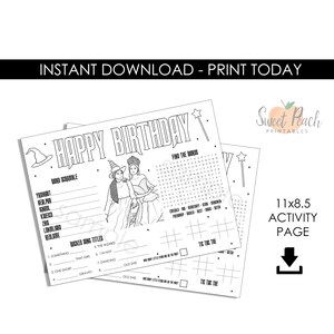 Wicked Birthday Activity Page Musical Movie Digital Printable Print Instant Download Coloring Sheet Placemat 11x8.5