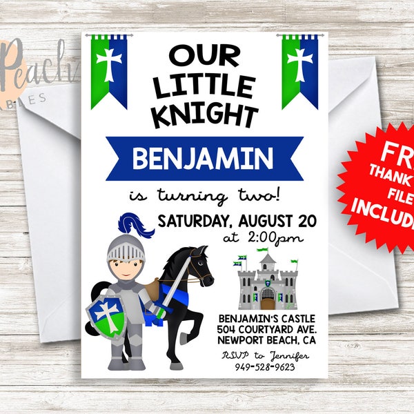 Knight Invite INVITATION Birthday Medieval 5x7 Pdf Prince Boy Horse Castle ANY AGE Dragon 103.0