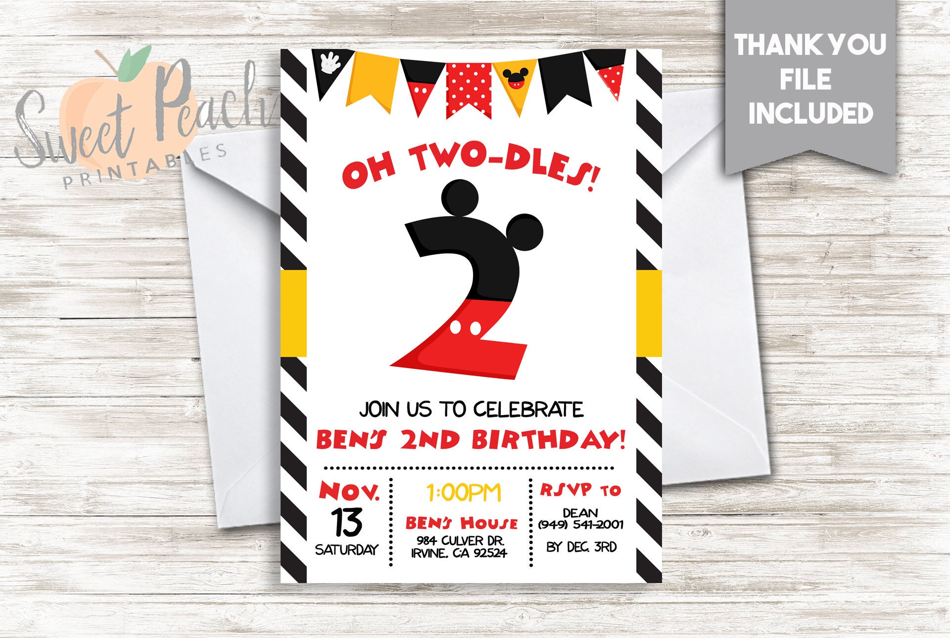 Mickey 2e Anniversaire Invitation 5 X 7 Numerique Personnalise Etsy