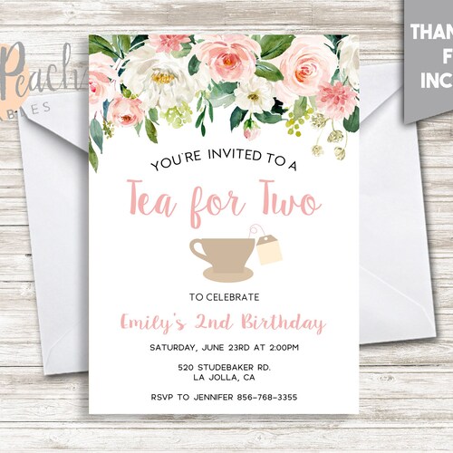 TEA for TWO Invitation Tea 2nd Birthday Invite Partea Etsy Canada
