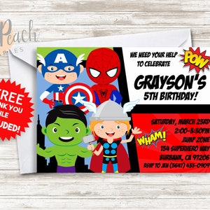 Avengers Birthday Invite Superhero Invitation 5x7 Digital Personalized Avengers Birthday Invitation 16.0