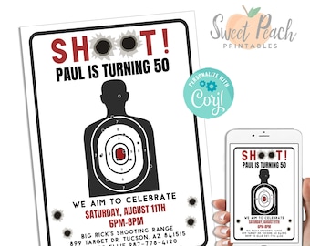 Editable Shooting Range Invitation Birthday Adult Invite Digital 5x7 Target Practice Instant Download Template Mens