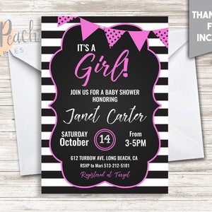 #61.0 Diapers and Donuts Girl Baby Shower Invite Invitation 5x7 Digital Personalized Baby Sprinkle Chocolate Glazed Sprinkles Cute Pink