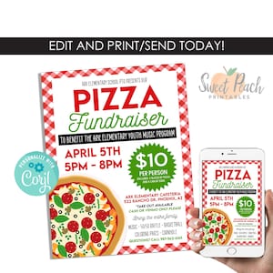 Editable Pizza Fundraiser Flyer Template Digital Printable Benefit Night Family Invite Invitation 8.5x11 Instant Download