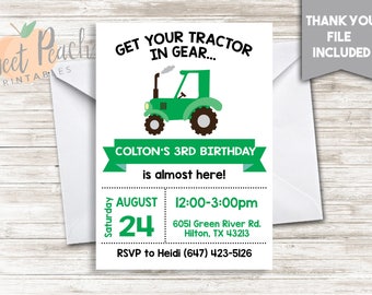 Tracteur vert Invitation invitation anniversaire fichier numérique 5 x 7 agriculteur ferme n’importe quelle partie de l’âge les enfants garçons 177.0