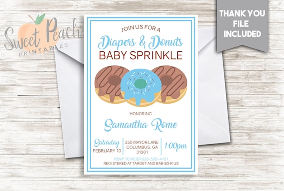 #61.0 Diapers and Donuts Girl Baby Shower Invite Invitation 5x7 Digital Personalized Baby Sprinkle Chocolate Glazed Sprinkles Cute Pink