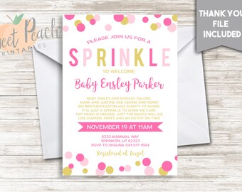 Baby Sprinkle Invite Invitation Girls 5x7 Digital Personalized Baby Shower Pink Gold Confetti Expecting Girl's #209.0