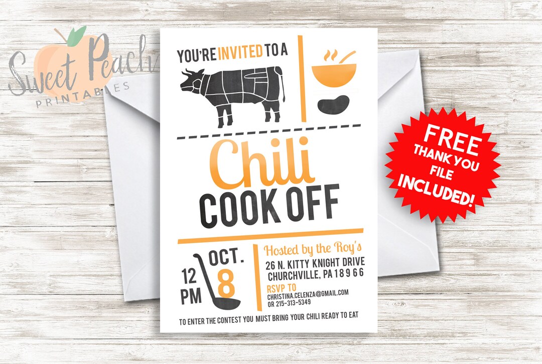 Chili Cook off Invite 5x7 Personalized Digital Chili Party - Etsy