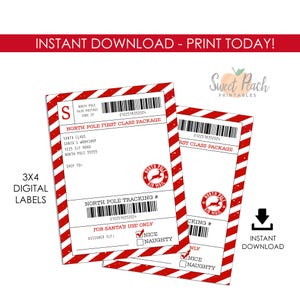 Santa Shipping Labels Printable Digital Gift Tags North Pole Delivery Christmas INSTANT DOWNLOAD 3x4