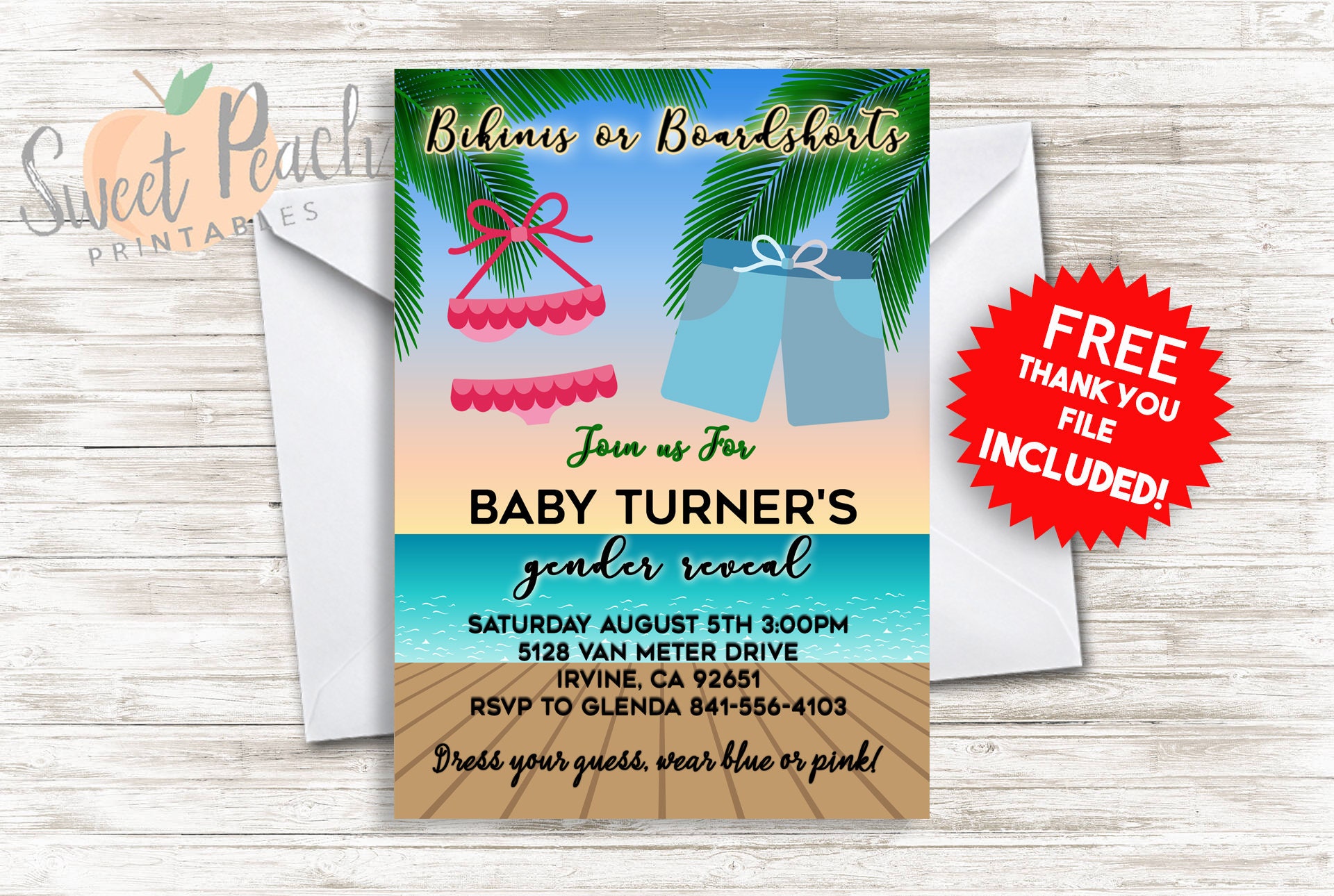 Backflips Or Barbells Gender Reveal Party Invite 5x7 Digital Personalized Boy Or Girl Gender Reveal Invitation Pink Or Blue 20.0