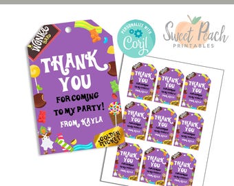 Etichette per bomboniere modificabili per la fabbrica di cioccolato, modello di ringraziamento per la festa di compleanno, decorazione digitale per bambini, download immediato