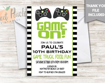 Game Truck Invitation, Boy's Birthday Invite Personalized Video PC Gaming Birthday Truck Digital Personalized Boy's Party 5X7 JPG, #76.0
