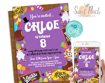 Editable Chocolate Factory Birthday Invitation Invite Digital 5x7 Instant Download Template Party