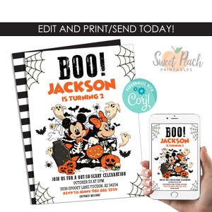 Editable HALLOWEEN Mickey Mouse Invite Birthday Invitation Minnie Mouse Digital 5x7 Template Instant Download Not So Scary Party