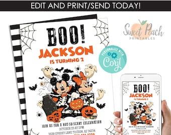 Editable HALLOWEEN Mickey Mouse Invite Birthday Invitation Minnie Mouse Digital 5x7 Template Instant Download Not So Scary Party