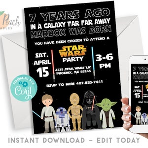 Editable Star Wars Birthday Invite 5x7 Digital Birthday Invitation. Personalized Start Wars Birthday Invite. 162.0