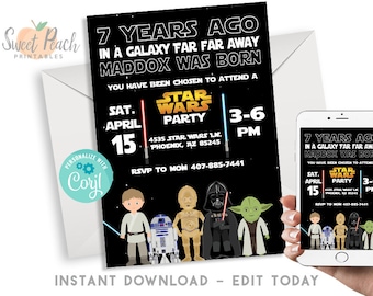 Editable Star Wars Birthday Invite 5x7 Digital Birthday Invitation. Personalized Start Wars Birthday Invite. 162.0