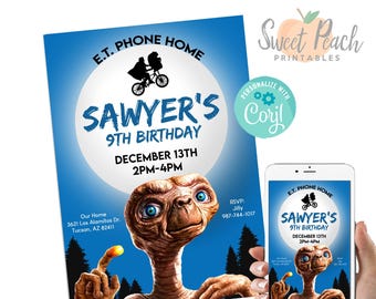 Editable ET Birthday Invitation Invite Digital 5x7 Template Instant Download Movie Party E.T. Kids