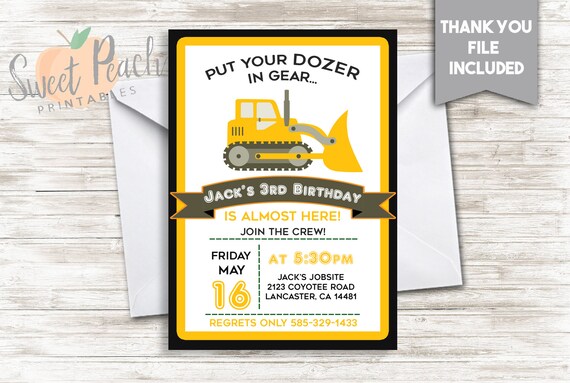 Bulldozer Birthday Invitations 5