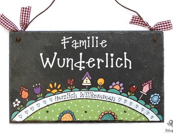 Einzugsgeschenk für die neue Wohnung oder das Haus, Türschild Familie aus Schiefer, Geschenk Einweihungsparty nach Umzug / Einzug