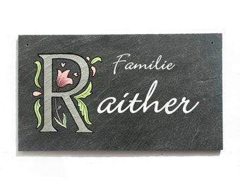 Türschild Monogramm aus Schiefer | Schieferschild Familie mit Name personalisiert | Familienschild | Schiefertürschild | Haustürschild