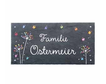 Türschild Schiefer, Namensschild Familie individuell personalisiert mit Name, Familienschild handbemalt, Schieferschild wetterfest