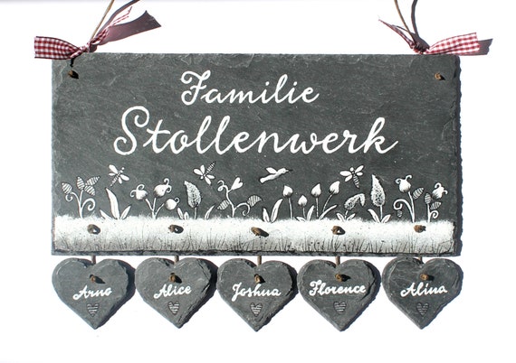 Hier wohnt Familie personalisiert in wei/ß//schwarz Vintage Haust/ürschild