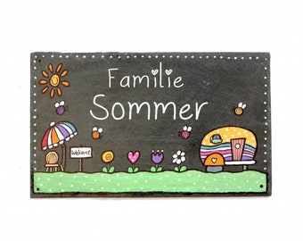 Türschild mit Name der Familie personalisiert | Namensschild | Familienschild wetterfest | Familientürschild Schiefer | Geschenk Muttertag