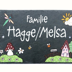 Haustürschild aus Schiefer für Familien mit Name personalisiert. Türschild, Schieferschild,  Namensschild, Familienschild wetterfest. Willkommensschild handbemalt. Weihnachtsgeschenk, Hochzeitsgeschenk, Einweihungsgeschenk.