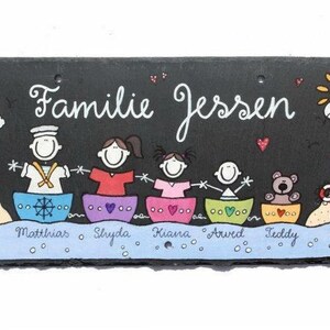 Maritimes Familienschild aus Schiefer mit Name personalisiert. Wetterfestes Türschild, Haustürschild, Namensschild Familie für Zuhause. Willkommensschild, Eingangsschild handbemalt. Geschenk zu Umzug, Einzug, Hochzeit, Geburt, Ostern.