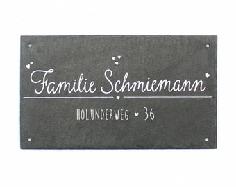 Türschild aus Schiefer mit Namen oder Adresse personalisiert | Schieferschild Familie | Haustürschild | Familienschild mit Strassenname