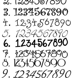 Zahlenauswahltabelle für wetterfeste Hausnummer aus Schiefer mit Patchworkrand handbemalt und mit Hausnummer personalisiert.