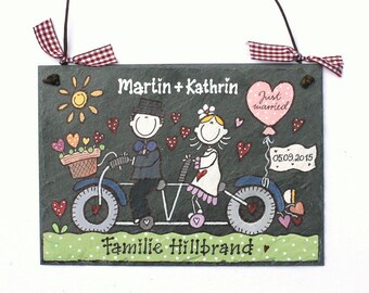 Hochzeitsgeschenk für das Brautpaar | Türschild Schiefer personalisiert | Geschenk Hochzeit | Hochzeitstag | Braut | Bräutigam | Trauung