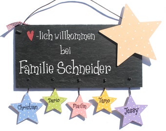 Türschild Schiefer mit Name der Familie personalisiert | Namensschild Sterne | Familienschild | Haustürschild | Familientürschild