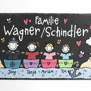 Maritimes Familienschild aus Schiefer mit Name personalisiert. Wetterfestes Türschild, Haustürschild, Namensschild Familie für Zuhause. Willkommensschild, Eingangsschild handbemalt. Geschenk zu Umzug, Einzug, Hochzeit, Geburt, Ostern.