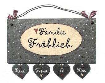 Türschild für die Familie mit Name personalisiert | Namensschild Schiefer | Familienschild | Haustürschild | Schiefertürschild wetterfest