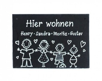 Einzugsgeschenk Wohnung Haus | Türschild aus Schiefer mit Name für das Zuhause | Geschenk Einzug Valentinstag Hausbau Hochzeit Richtfest