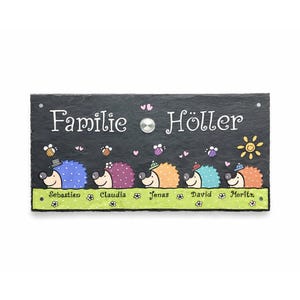 Klingelschild für Haus und Wohnung mit Name personalisiert, wetterfeste Türklingel aus Schiefer, Schieferschild Familie mit Klingeltaster