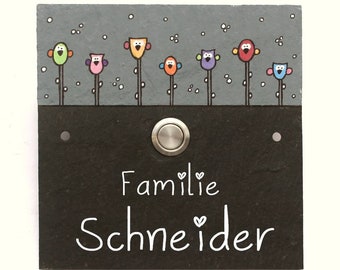 personalisiertes Klingelschild aus Schiefer | Schieferschild Familie mit Klingeltaster | Türklingel | Haustürklingel | Klingelplatte Haustür