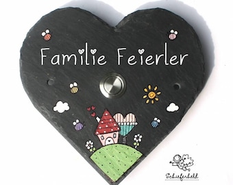 personalisiertes Klingelschild aus Schiefer | Schieferschild Familie mit Klingeltaster | Türklingel | Haustürklingel | Klingelplatte Haustür