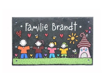 Türschild Schiefer mit Name und Figuren personalisiert | Schieferschild Familie | Namensschild | Familienschild | Schiefertürschild