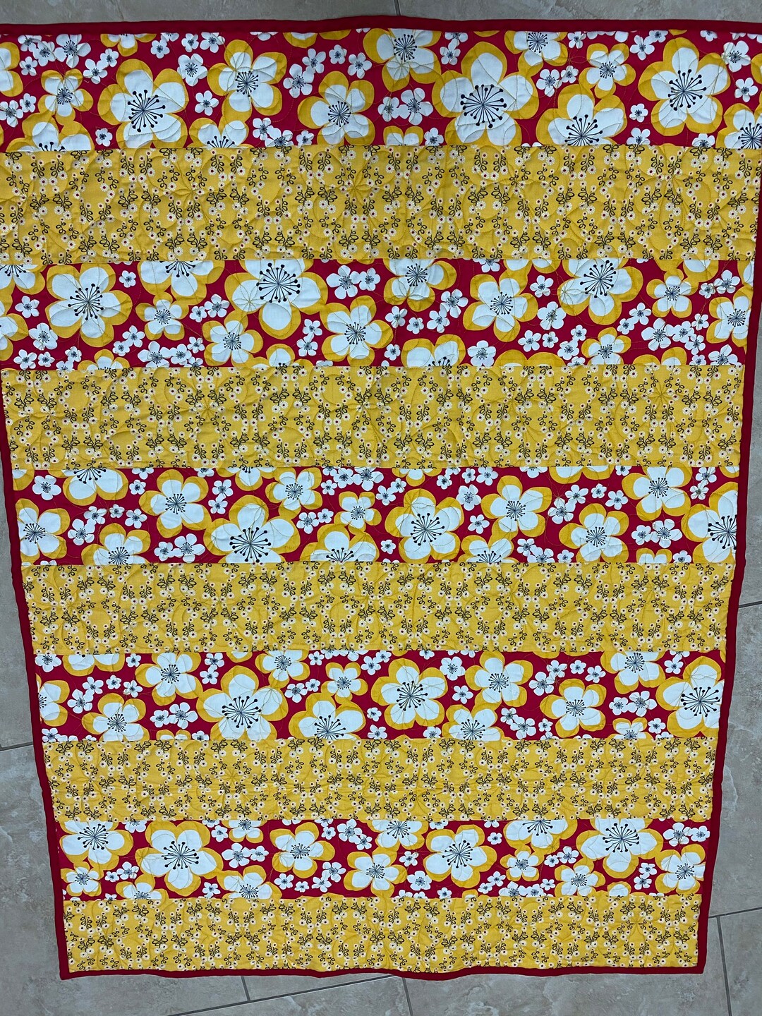 Red and Yellow Baby Size Quilt Etsy