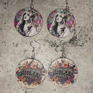 2 Pair Stevie Nicks and Fleetwood Mac 1.5&quot; Round Dangle Earrings 925 Sterling Silver Hypoallergenic Earring Hooks