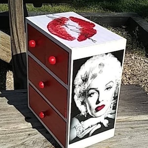 Custom Marilyn Monroe Mini 4 Drawer Jewelry Chest Diva Glamour White Red Black