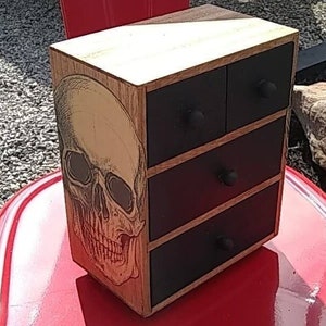 Custom Made 4 Drawer Mini Jewelry Chest Trinket Skull Stained with Black Drawers Desk Vanity Storage Great Gift Idea