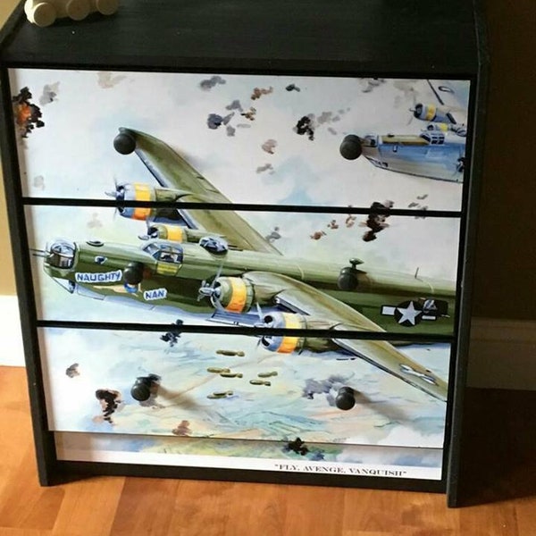 Sugar Coated Custom Made WW2 Fighter Planes 3 Drawer Chest Nightstand! Great Gift Idea! Solid Wood!Fathers Mothers Day