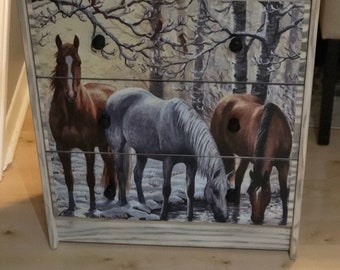 Custom Horses in the Snow 3 Drawer Chest Nightstand Gorgeous Gift Equestrian